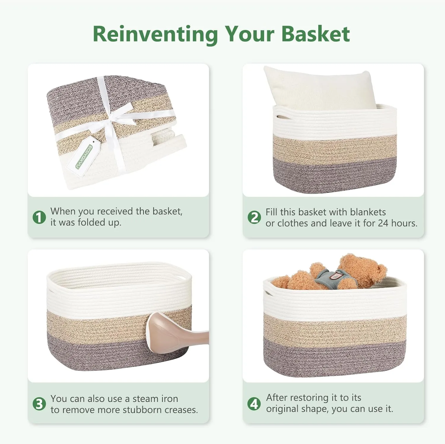 Cotton Rope Storage Basket, 15x10x9 Inches, Woven Basket for Shelves, Clothes, Toys, Towels, Books, and Laundry, Durable and Stylish, White (1 Pack)