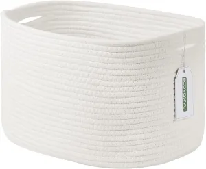 Cotton Rope Storage Basket, 15x10x9 Inches, Woven Basket for Shelves, Clothes, Toys, Towels, Books, and Laundry, Durable and Stylish, White (1 Pack)