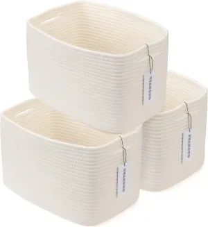 Cotton Rope storage Basket Bins Woven Basket for Organizing Shelves Rectangle Decorative Baskets For storage Clothes Toys Books Towels Square Wicker Nursery basket organizer 3 pack white