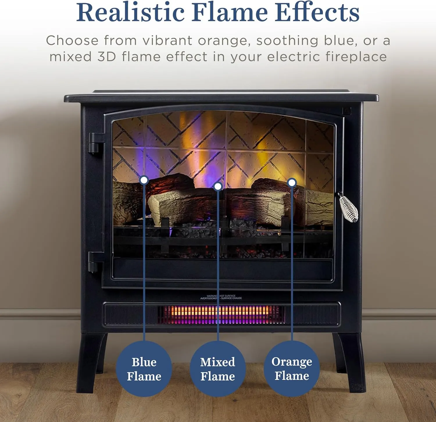Country Living Infrared Freestanding Electric Fireplace Stove Heater in Black | Multiple Flame Colors, Metal Design with Faux Wooden Logs | Alexa/WiFi Enabled - Remote Included