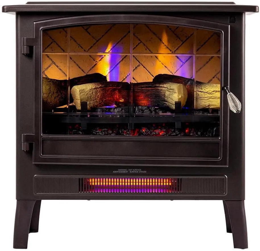 Country Living Infrared Freestanding Electric Fireplace Stove Heater in Bronze | Multiple Flame Colors, Metal Design with Faux Wooden Logs | Alexa/WiFi Enabled - Remote Included