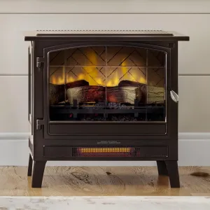 Country Living Infrared Freestanding Electric Fireplace Stove Heater in Bronze | Multiple Flame Colors, Metal Design with Faux Wooden Logs | Alexa/WiFi Enabled - Remote Included
