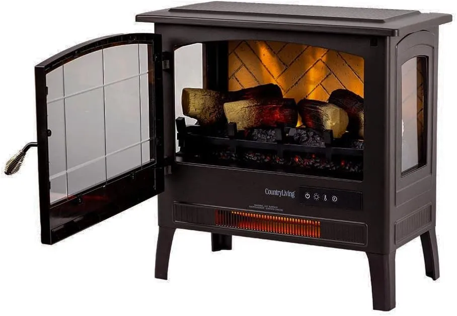 Country Living Infrared Freestanding Electric Fireplace Stove Heater in Bronze | Multiple Flame Colors, Metal Design with Faux Wooden Logs | Alexa/WiFi Enabled - Remote Included