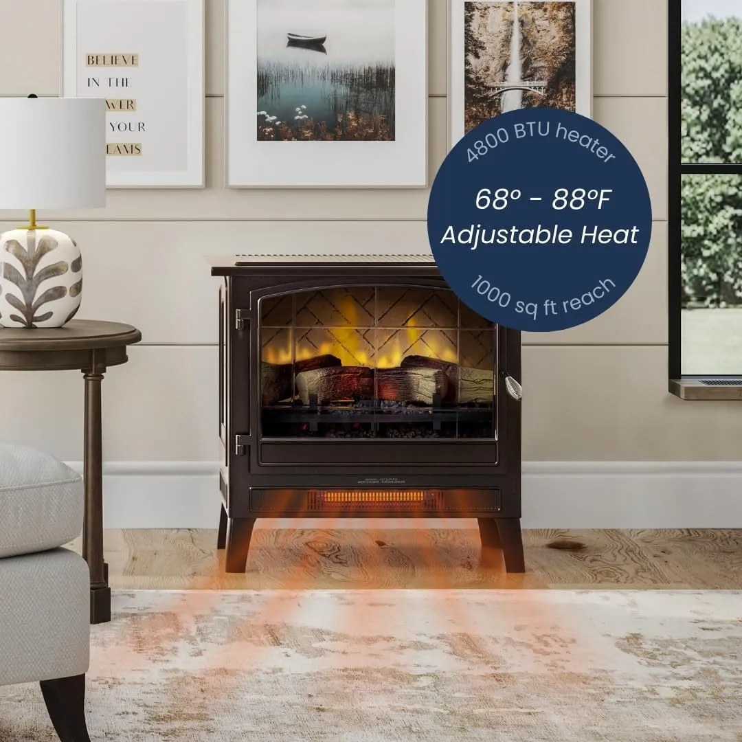 Country Living Infrared Freestanding Electric Fireplace Stove Heater in Bronze | Multiple Flame Colors, Metal Design with Faux Wooden Logs | Alexa/WiFi Enabled - Remote Included