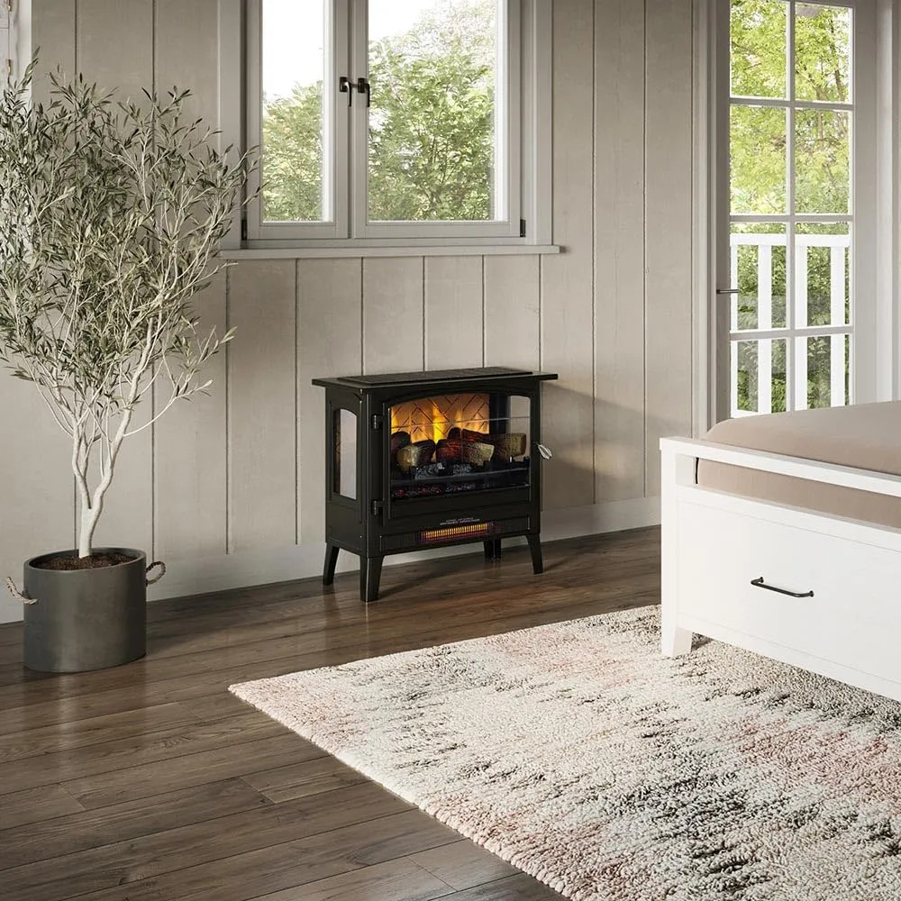 Country Living Infrared Freestanding Electric Fireplace Stove Heater in Bronze | Multiple Flame Colors, Metal Design with Faux Wooden Logs | Alexa/WiFi Enabled - Remote Included