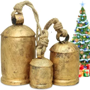 Country Rustic Shabby Chic Bells Handmade Vintage Style Iron Christmas Jingle Bells Hanging Farmhouse Holiday Décor Bells (3, Medium)