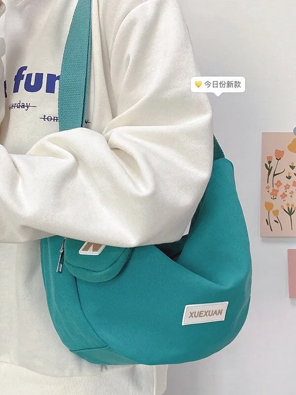 creamtopmall Minimalist Crossbody Canvas Bag, Solid Cute Zipper Bag, Tote Bag, Messenger Bags for Women, Casual Shoulder Bag, Large Capacity Grocery Bag