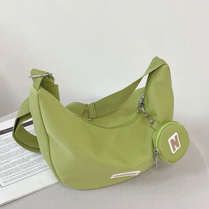 creamtopmall Minimalist Crossbody Canvas Bag, Solid Cute Zipper Bag, Tote Bag, Messenger Bags for Women, Casual Shoulder Bag, Large Capacity Grocery Bag