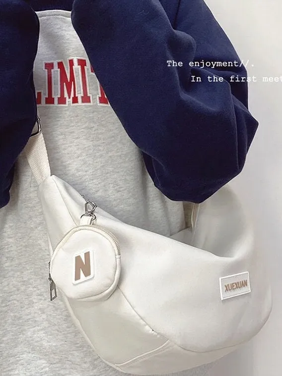 creamtopmall Minimalist Crossbody Canvas Bag, Solid Cute Zipper Bag, Tote Bag, Messenger Bags for Women, Casual Shoulder Bag, Large Capacity Grocery Bag