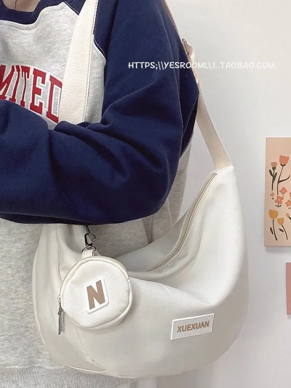 creamtopmall Minimalist Crossbody Canvas Bag, Solid Cute Zipper Bag, Tote Bag, Messenger Bags for Women, Casual Shoulder Bag, Large Capacity Grocery Bag