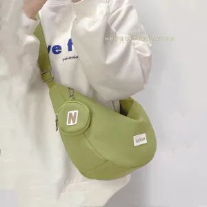 creamtopmall Minimalist Crossbody Canvas Bag, Solid Cute Zipper Bag, Tote Bag, Messenger Bags for Women, Casual Shoulder Bag, Large Capacity Grocery Bag