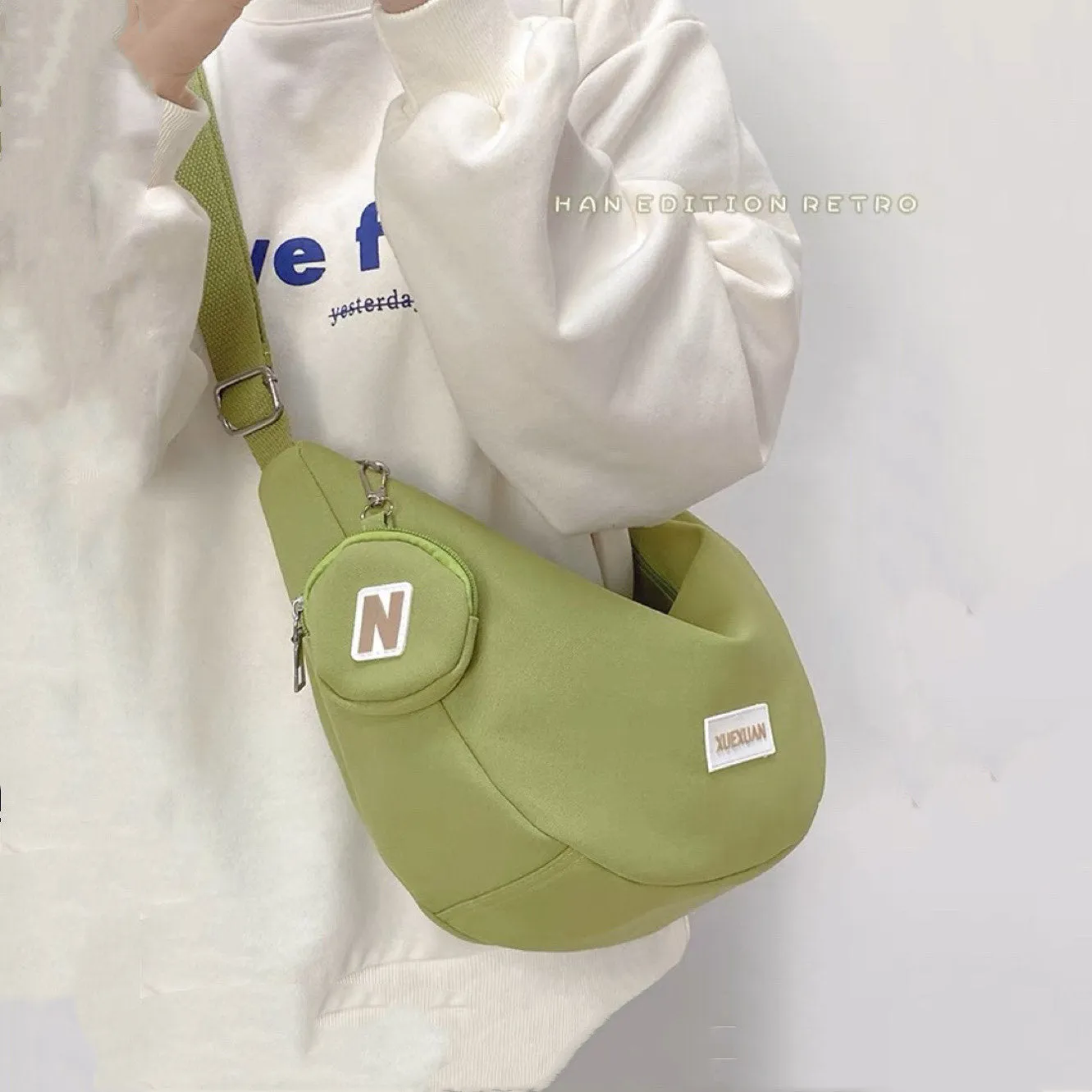 creamtopmall Minimalist Crossbody Canvas Bag, Solid Cute Zipper Bag, Tote Bag, Messenger Bags for Women, Casual Shoulder Bag, Large Capacity Grocery Bag