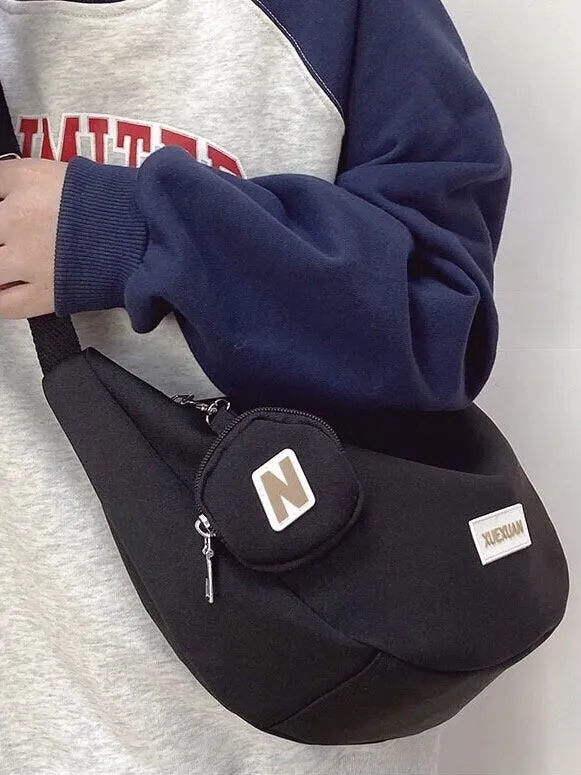 creamtopmall Minimalist Crossbody Canvas Bag, Solid Cute Zipper Bag, Tote Bag, Messenger Bags for Women, Casual Shoulder Bag, Large Capacity Grocery Bag