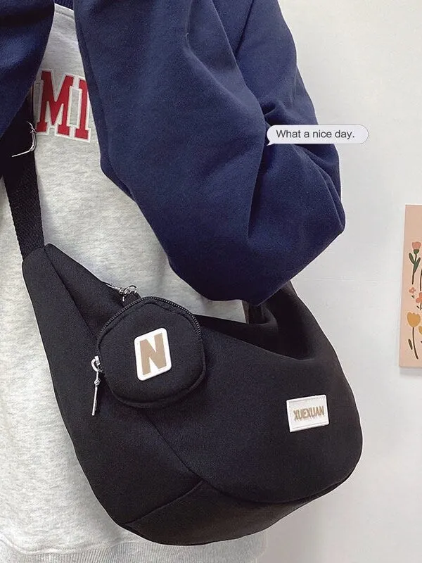 creamtopmall Minimalist Crossbody Canvas Bag, Solid Cute Zipper Bag, Tote Bag, Messenger Bags for Women, Casual Shoulder Bag, Large Capacity Grocery Bag