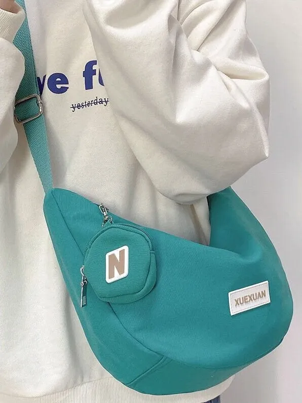 creamtopmall Minimalist Crossbody Canvas Bag, Solid Cute Zipper Bag, Tote Bag, Messenger Bags for Women, Casual Shoulder Bag, Large Capacity Grocery Bag
