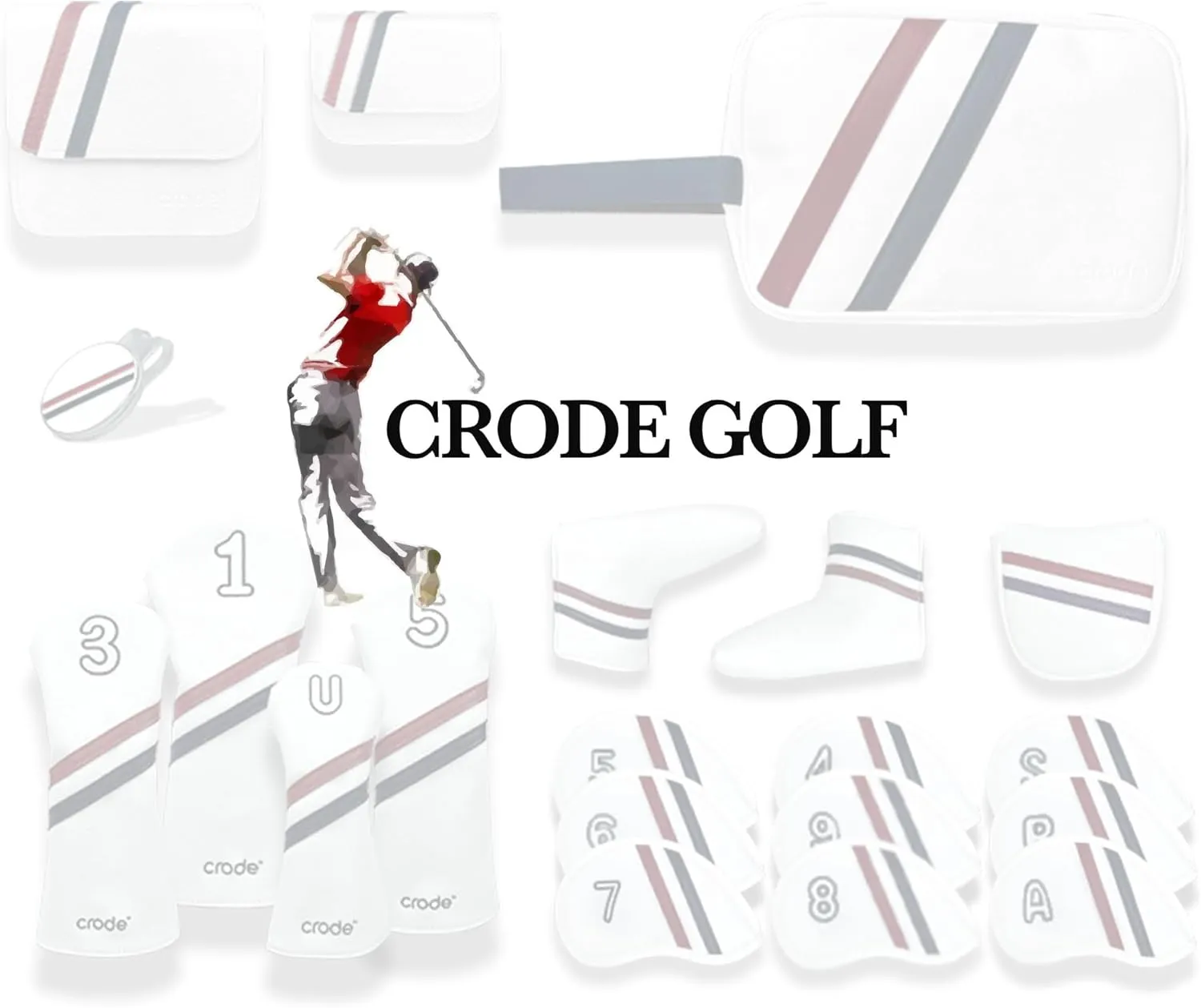 CRODE Golf Club Head Covers Premium Leather for Iron(9pcs/Set), Driver, Fairway Wood, Hybrid, Blade Putter, and Mallet Putter Cover Fit Most Brands