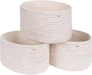 CubesLand Woven Basket for Organizing/Shelves, Cube Shelf Closet Storage Set of 3, Long-lasting & Skin-friendly Bin, Stylish Room Storage, Rainbow Stitches Cotton Rope