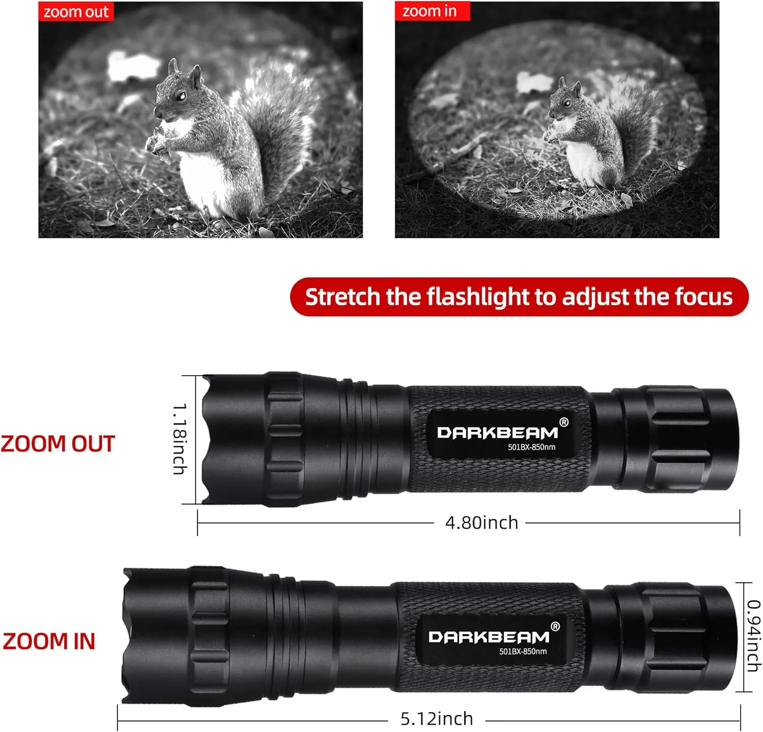 DARKBEAM ir Flashlight Infrared 850nm Light LED Rechargeable Mini for Night Vision, Tactical ir Illuminator with Long Range & High Power, Focus Adjustable for Hunting, Observation, Search, with Clip
