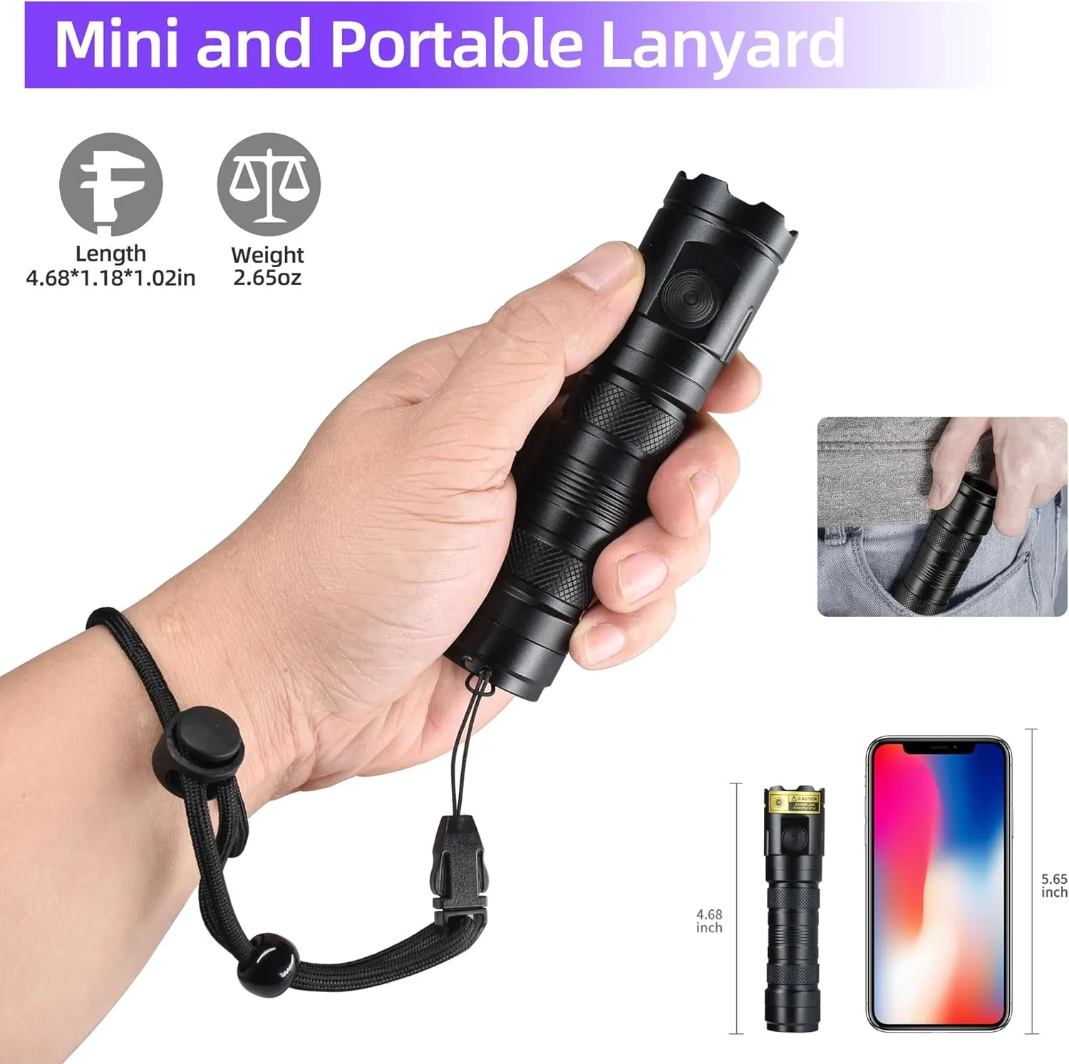 DARKBEAM UV Flashlight 365nm Black Light, 3 LEDs 20W Powerful Blacklight Flashlights - Rechargeable Mini Woods Lamps Long Life for Pet Urine Detection, Money, AC Sistem, UV Glue, Resin Curing