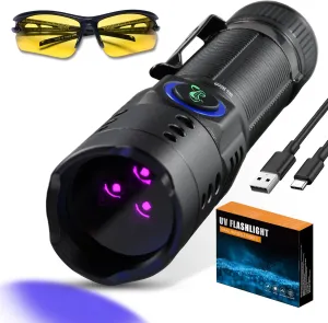 DARKBEAM UV Light Flashlight Black Light 365nm, 3 LED Mini Blacklight Flashlights Rechargeable Woods Lamp, Super Power 20W for Pet Urine, AC Leak, Scorpion, Resin, Curing Glue