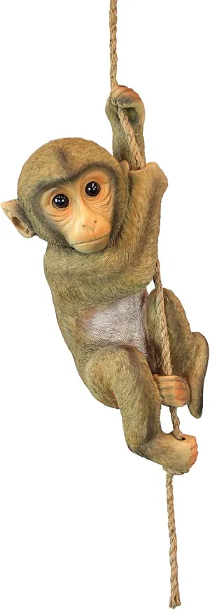Design Toscano Chico the Chimpanzee Baby Monkey Hanging Indoor/Outdoor Animal Statue, 16 Inch Long, Cast Stone Resin, Brown Painted Finish