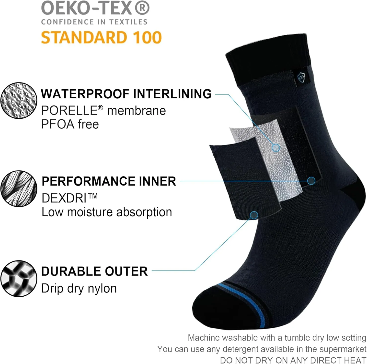 DexShell Waterproof Socks for Men & Women, Ultralite for Hiking Walking Outdoor Activities in Cold Wet Weather, Unisex Ankle