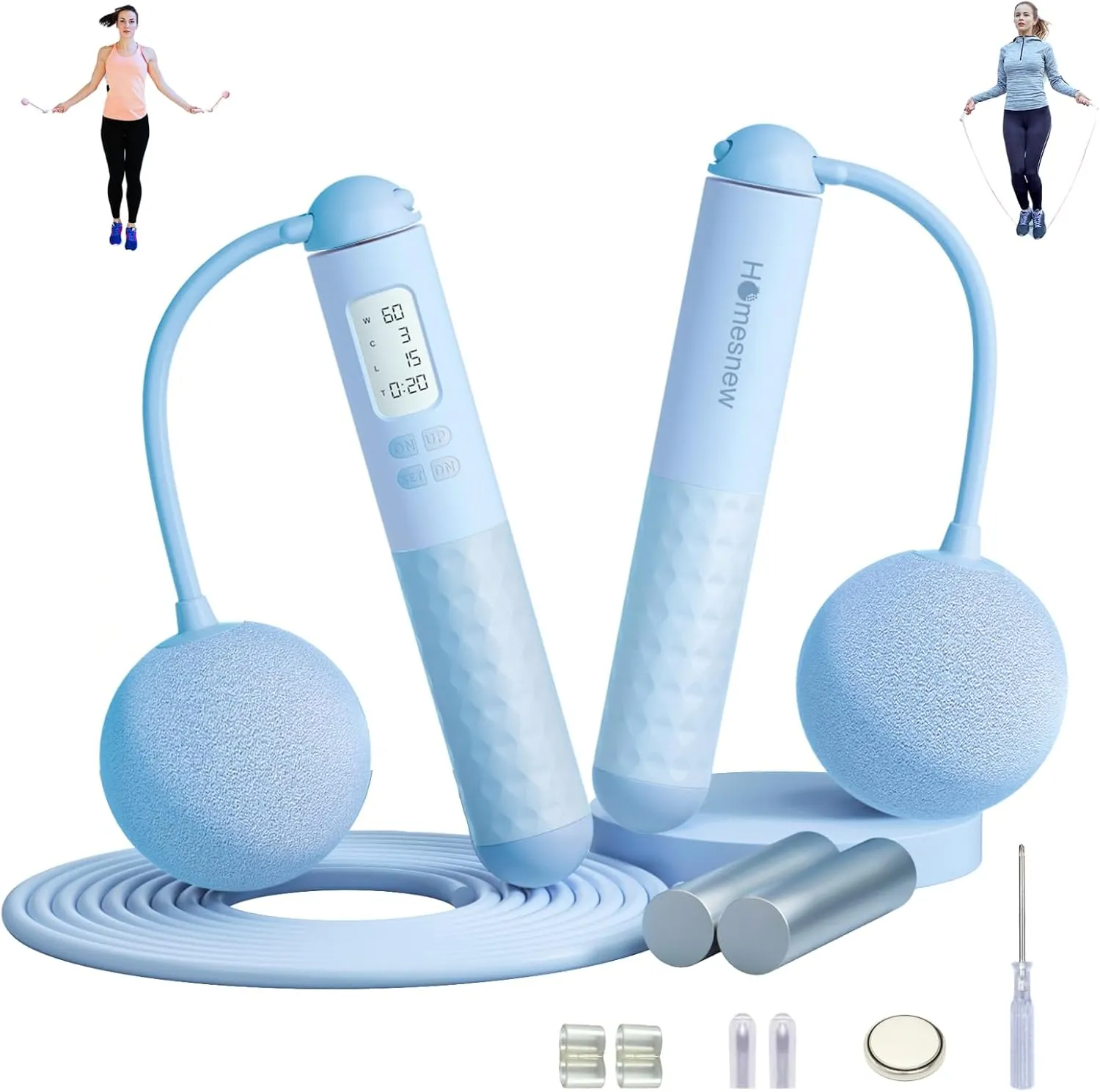 Digital Jump Rope with Calorie Counter, Weighted Jumping Rope 2 In 1 with Large Cordless Jump Ball and Adjustable Steel Rope for Women Fitness Indoor and Outdoor
