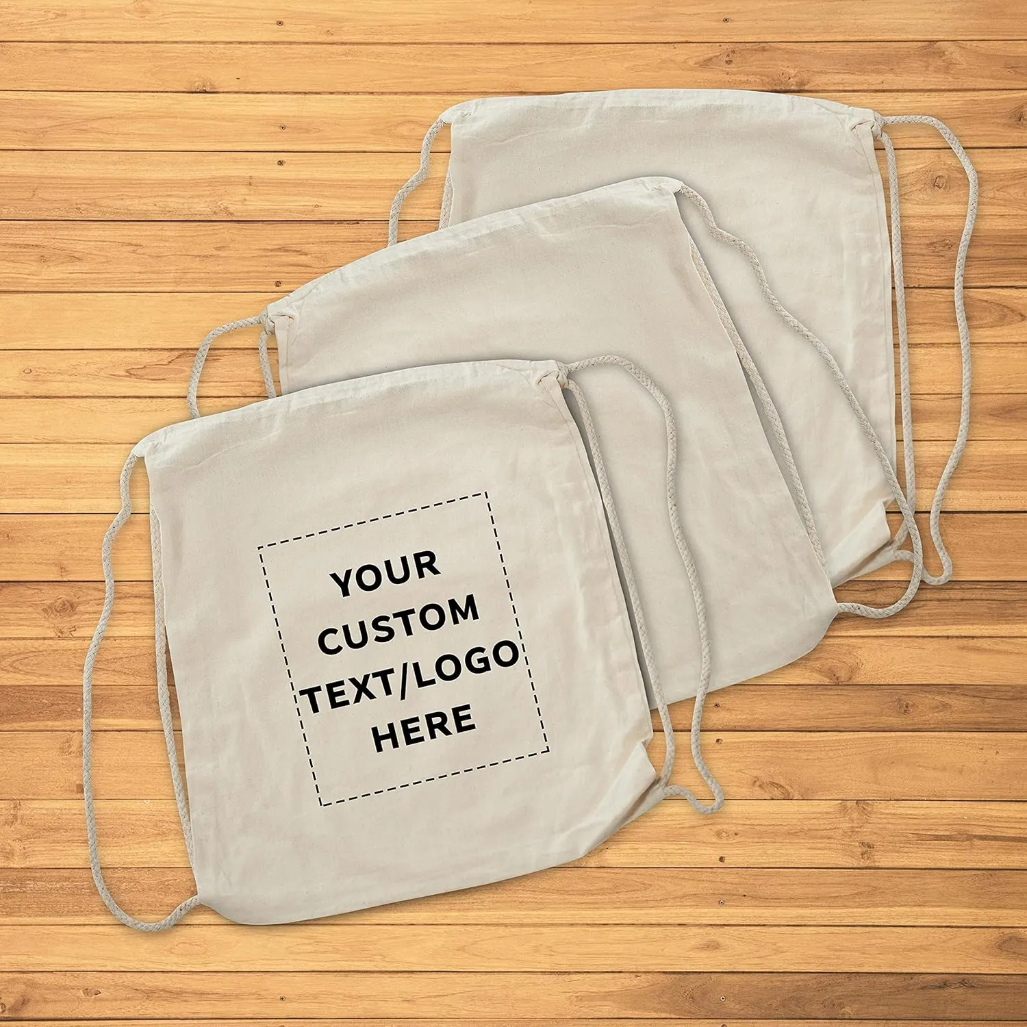 DISCOUNT PROMOS 100 Cotton Drawstring Bags Set - Customizable Text, Logo - Durable, Minimalist, Simple, Reusable - Natural