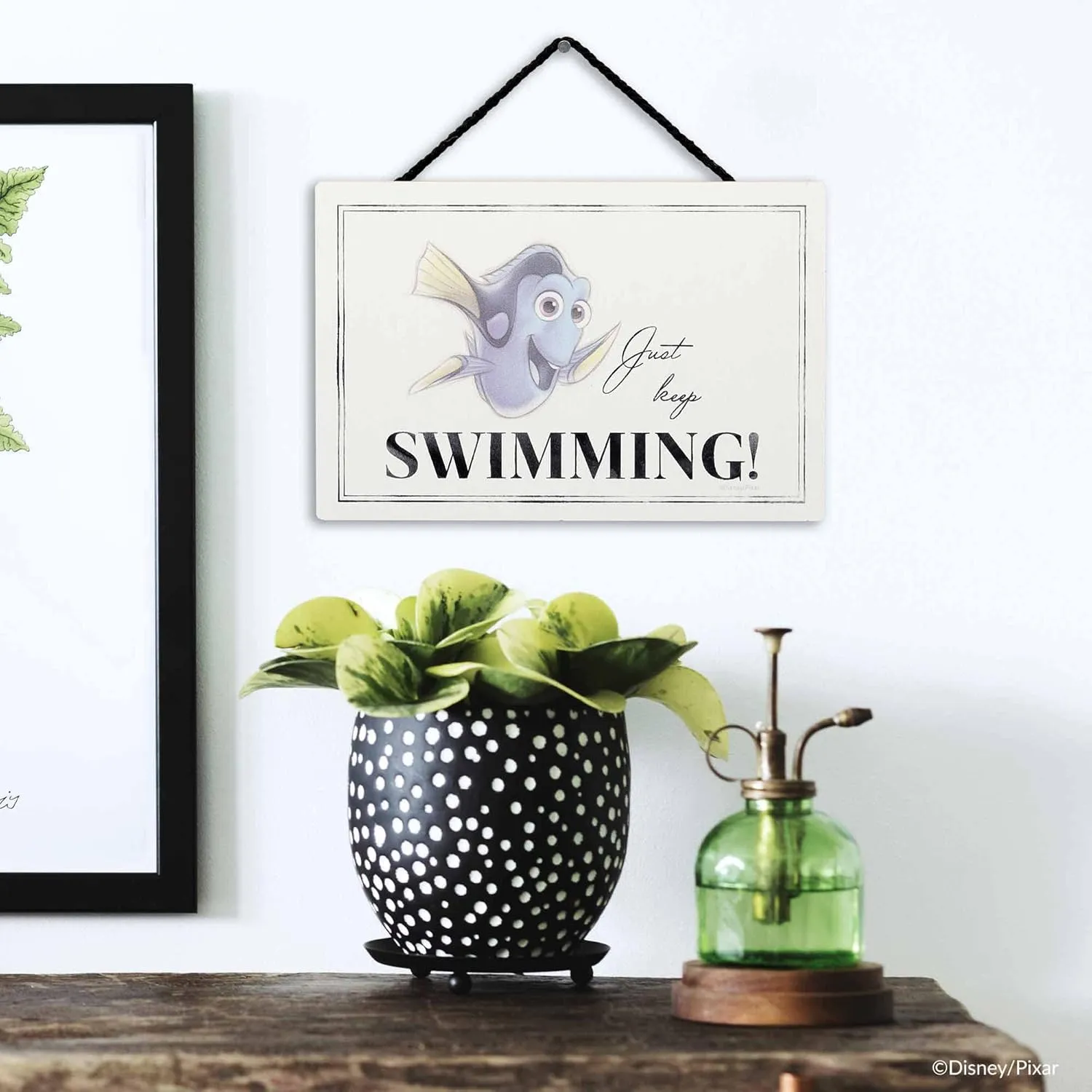 Disney Finding Nemo Dory Quote Hanging Wood Wall Decor - Just Keep Swimming Sign for Home Decorating
