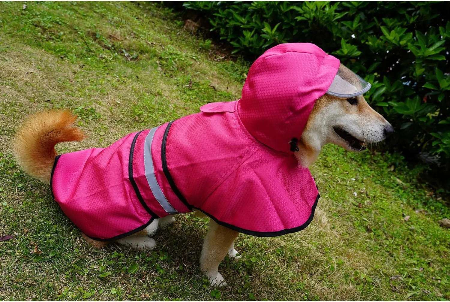 Dog Raincoat Waterproof Reflective Slicker - Lightweight Breathable Hooded Poncho Rain Coat Jacket with Adjustable Belly Strap and Leash Hole for Small Medium Large Dogs (Pink, Large)