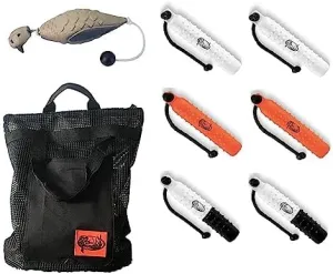 Dog Training Kit - Mourning Dove Training Dummy, (6 Pack) Tri Color Plastic Bumpers, and Mesh Carrying Bag