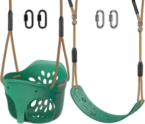 Dolibest Toddler Swing Set Accessories High Back Full Bucket Swing Seats w/Adjustable Rope and 4 Locking Carabiners, Cute Elephant Shape Design 600LB Capacity (2 Pack)