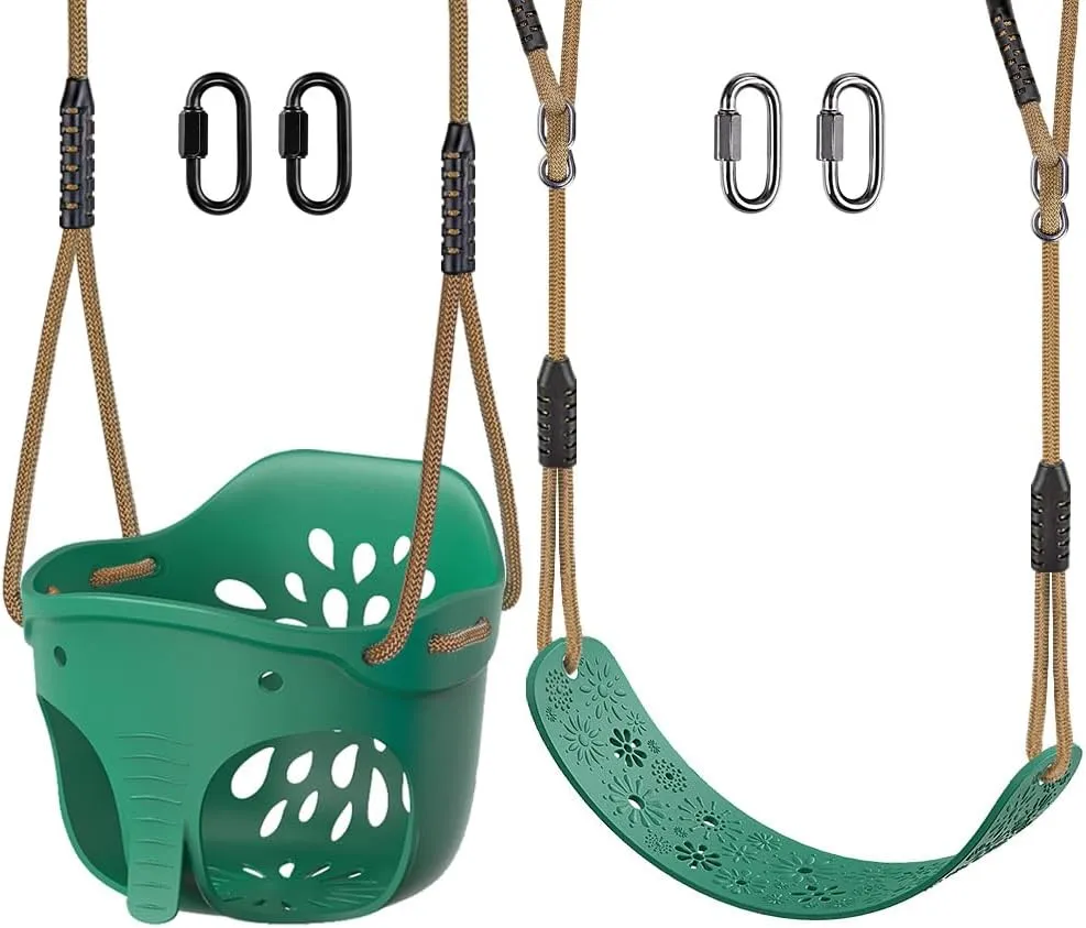 Dolibest Toddler Swing Set Accessories High Back Full Bucket Swing Seats w/Adjustable Rope and 4 Locking Carabiners, Cute Elephant Shape Design 600LB Capacity (2 Pack)