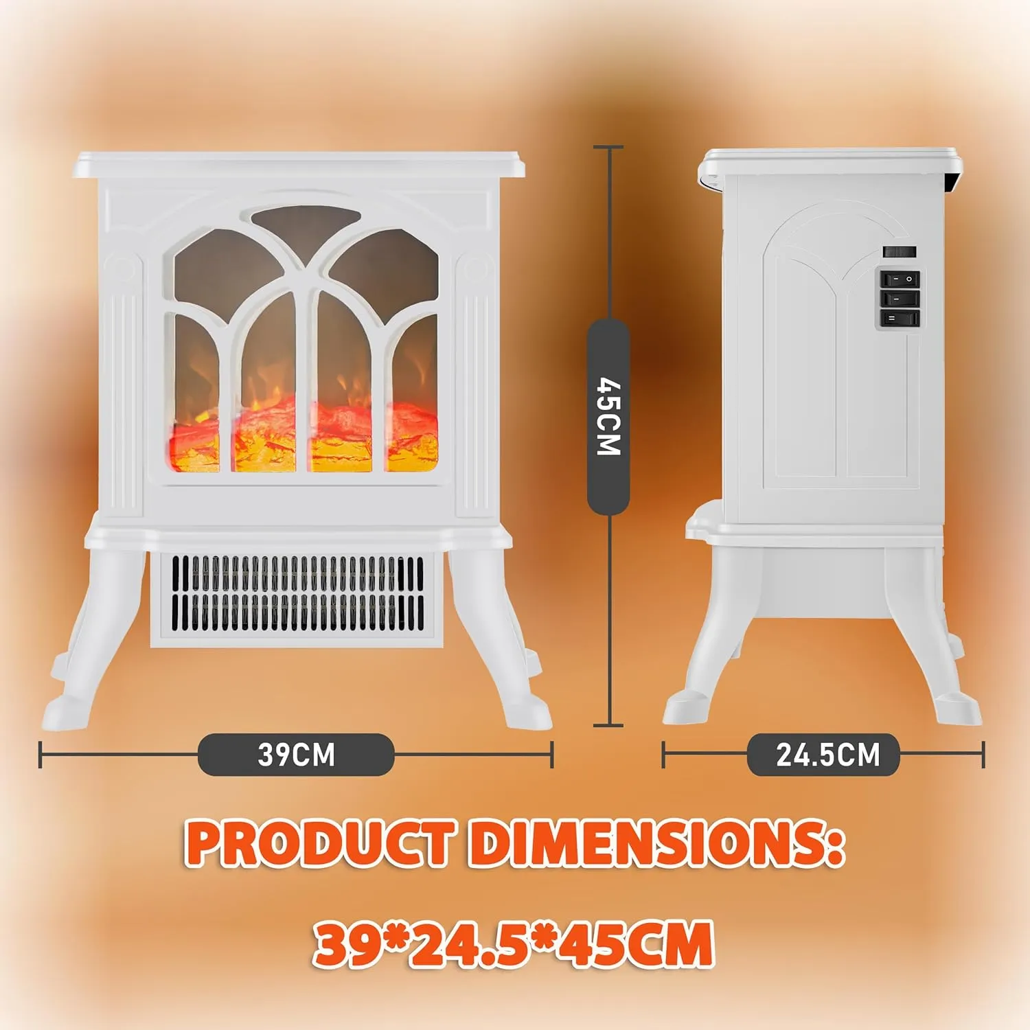 DONYER POWER 23" Electric Stove Portable Heater, 1500W,LED Adjustable Flame Intensity Control, White, Room Heater,Space Heater