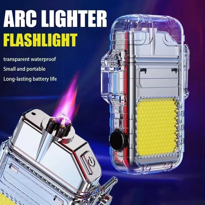 Double Arc Lighter Torch Flashlight USB Rechargeable Waterproof Windproof Glow-in-the-Dark