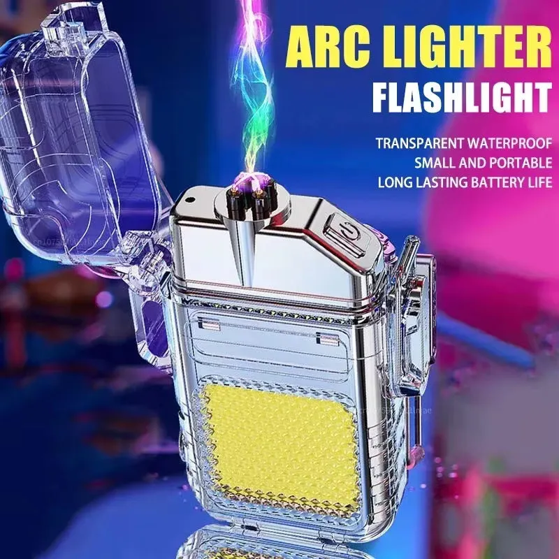 Double Arc Lighter Torch Flashlight USB Rechargeable Waterproof Windproof Glow-in-the-Dark