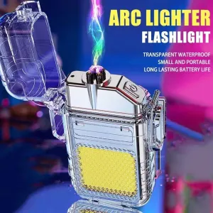 Double Arc Lighter Torch Flashlight USB Rechargeable Waterproof Windproof Glow-in-the-Dark