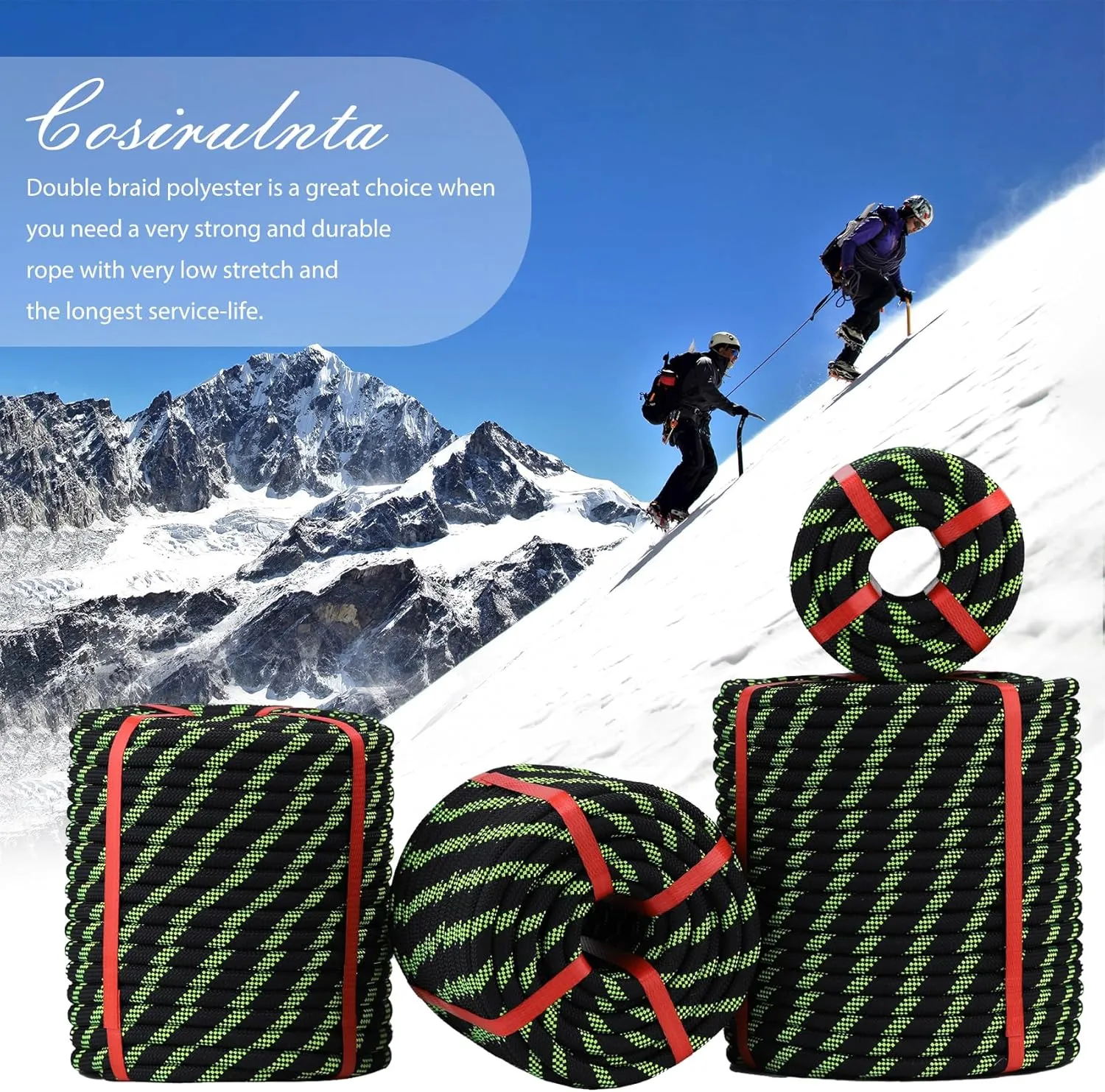 Double Braid Arborist Rope Black(1/2 in x 100 ft) Arborist Rigging Polyester Rope - 48 Strand PRope Swing for Tree Bull Rope for Outdoor, Climbing, Swing, Sailing