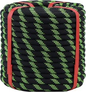 Double Braid Arborist Rope Black(1/2 in x 100 ft) Arborist Rigging Polyester Rope - 48 Strand PRope Swing for Tree Bull Rope for Outdoor, Climbing, Swing, Sailing