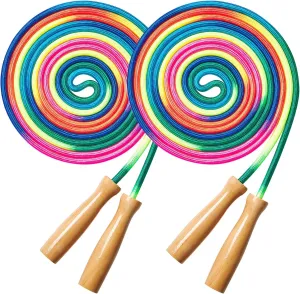 Double Dutch Long Jump rope - 16Ft 2 Pack Skipping Rope for Kids Adults, Rainbow Jumping Rope for Multiplayer with Wooden Handle
