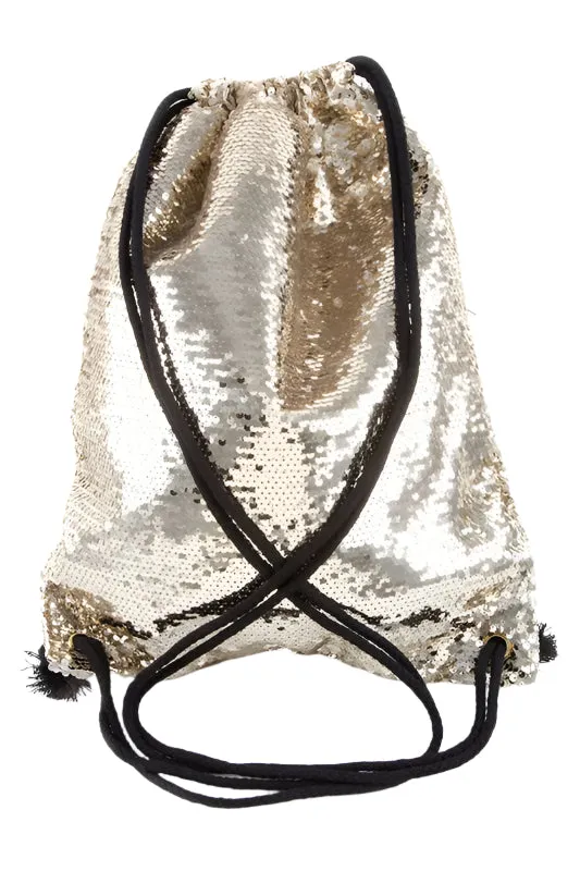 Drawstring Sequin Backpack with Rope Straps