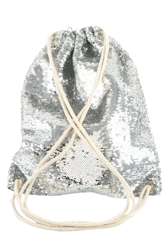 Drawstring Sequin Backpack with Rope Straps