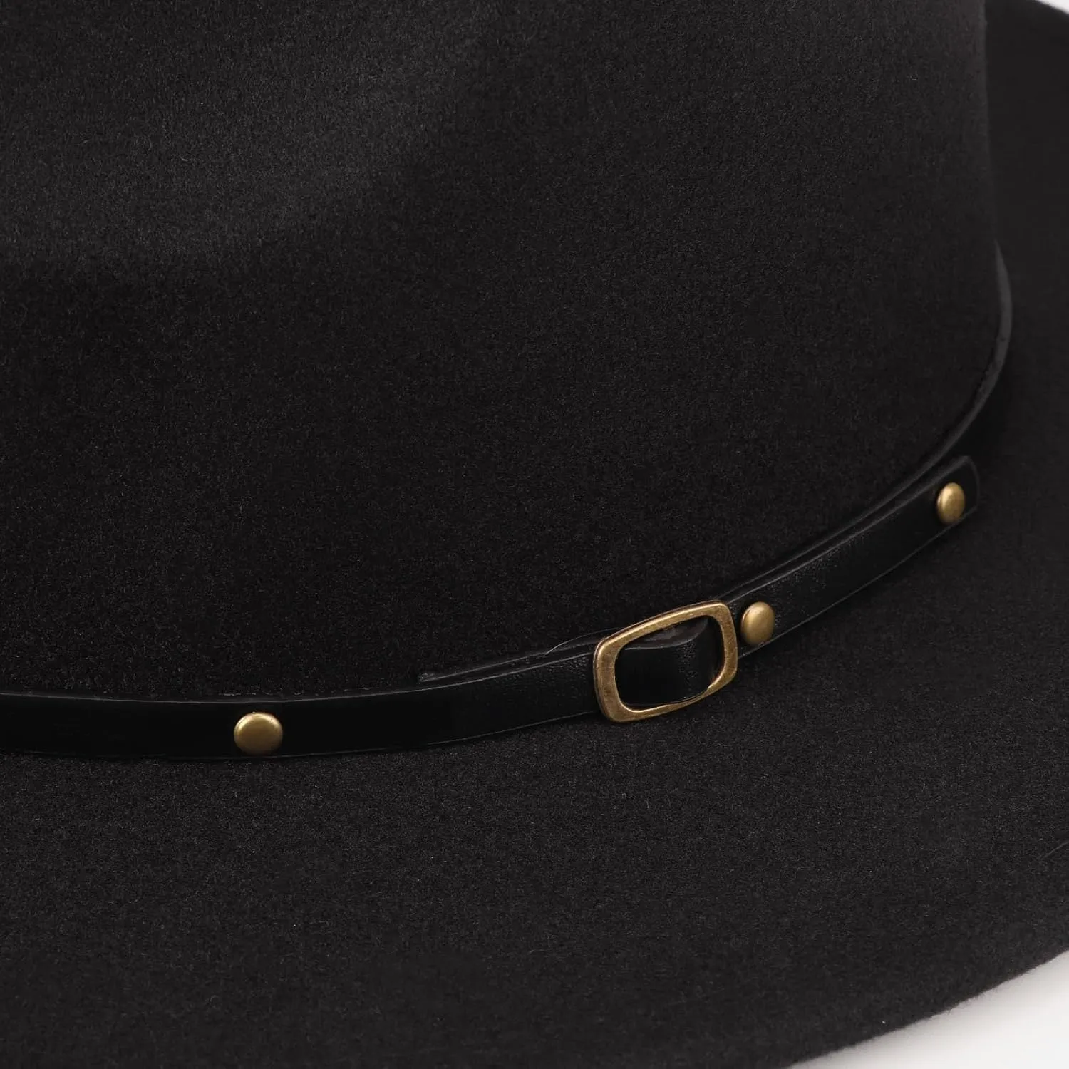 DRESHOW Women Classic Felt Fedora Wide Brim Floppy with Belt Buckle Panama Hat