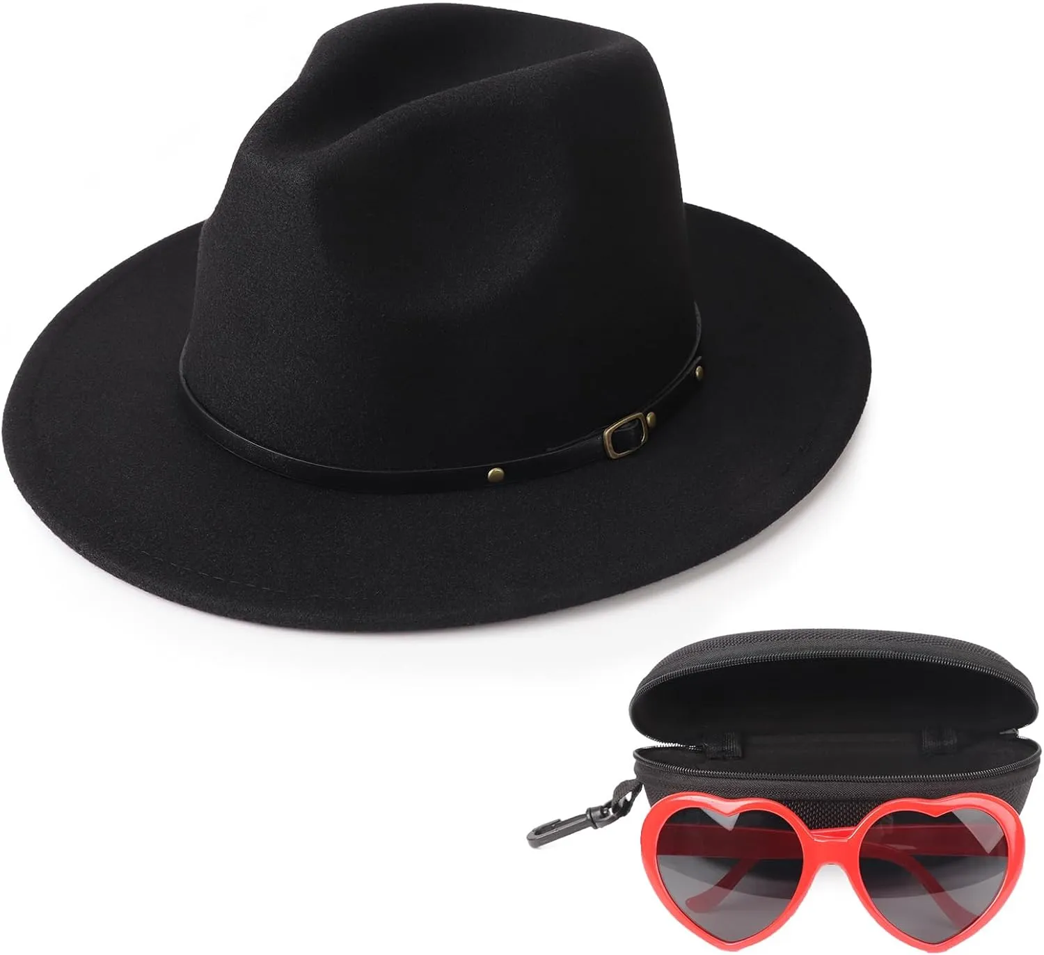 DRESHOW Women Classic Felt Fedora Wide Brim Floppy with Belt Buckle Panama Hat