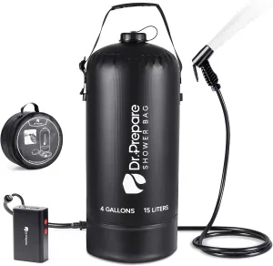 DR.PREPARE Camping Shower, 4 Gallons/5 Gallons Portable Shower with Pump, Outdoor Shower Bag for Camping, Hiking, Traveling, Beach