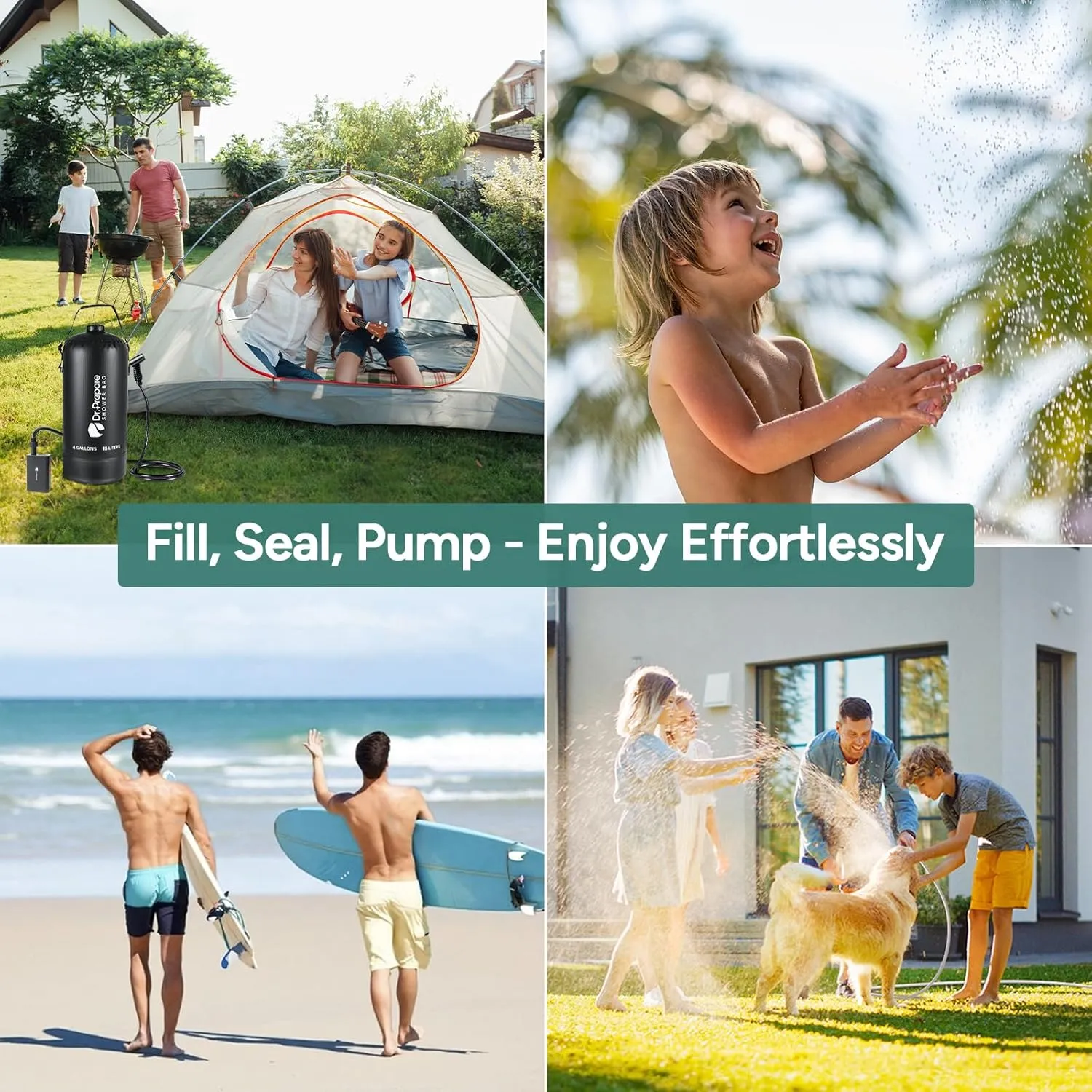 DR.PREPARE Camping Shower, 4 Gallons/5 Gallons Portable Shower with Pump, Outdoor Shower Bag for Camping, Hiking, Traveling, Beach