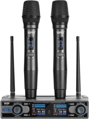 Dual Handheld Wireless Microphone System 262Feet 90 Preset UHF Frequencies, Bodypack, Head-Worn & Lavalier Mics for Live Performance, Karaoke, DJ, Church, Classroom & PA Systems (D-332HH)