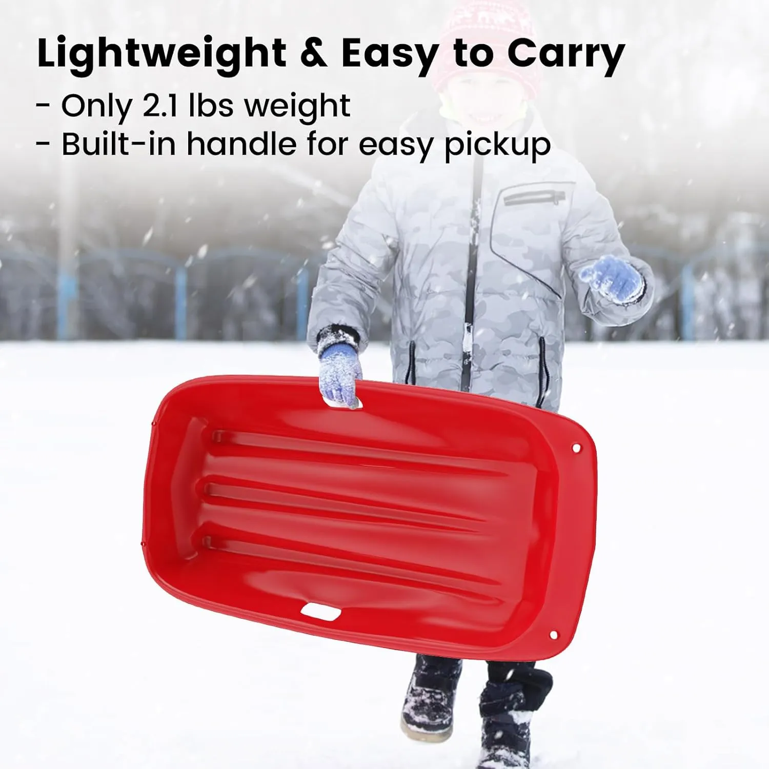 DUNCHATY Snow Sled for Kids with 16.5ft Pull Rope & Handle, 3ft Downhill Plastic Winter Toboggan Sled