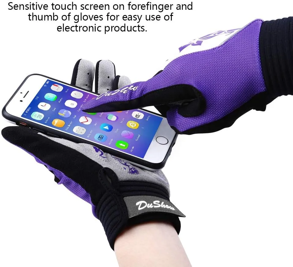 DuShow Bike Gloves for Women Cycling,Pink Floral Workout Gloves Women,Full Finger Biking Driving Riding Gloves for Women,Gel Padded Touch Screen Gym Gloves