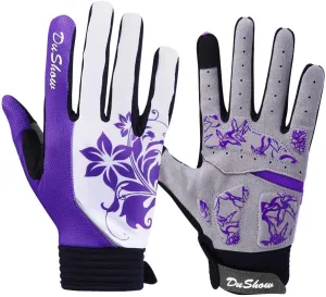 DuShow Bike Gloves for Women Cycling,Pink Floral Workout Gloves Women,Full Finger Biking Driving Riding Gloves for Women,Gel Padded Touch Screen Gym Gloves